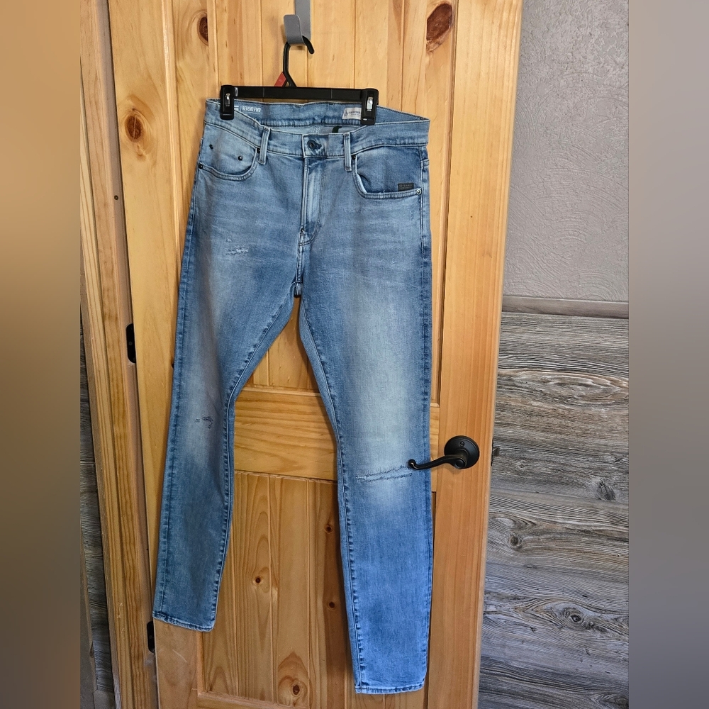 G-Star Raw Slim Blue Denim Tapered Whiskered Streetwear Jeans Men's 34X36